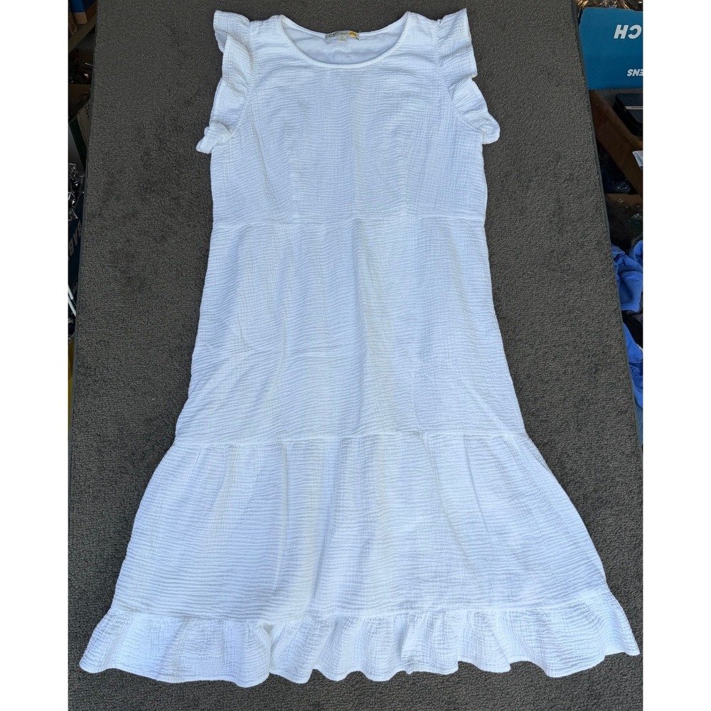 C&C California White Cotton Gauze Tiered Ruffle Midi Dress XL Sleeveless Boho